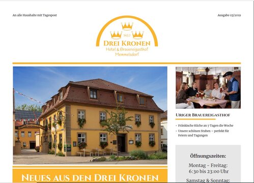 Cover der Hauszeitung 03.2019 vom Hotel & Brauereigasthof Drei Kronen | © Frankenhotel Drei Kronen Memmelsdorf GmbH